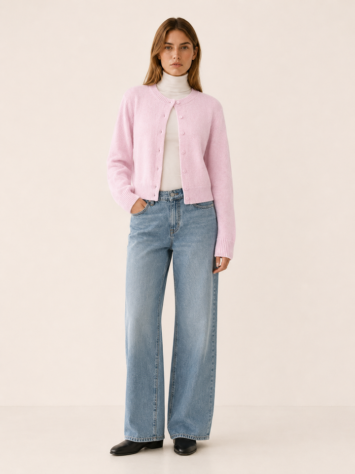 Vaylora™ | Cropped Knit Cardigan with Round Neck and Button Front