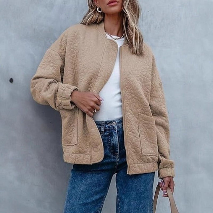 Velia™ | Women's Khaki Floral Quilted Bomber Jacket