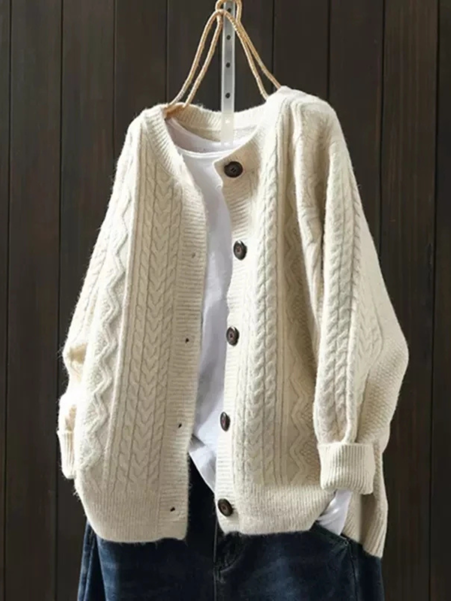 Wilhelmina™ | Women's Oversized Cable Knit Button Front Cardigan