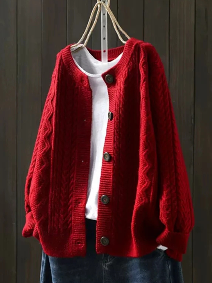 Wilhelmina™ | Women's Oversized Cable Knit Button Front Cardigan