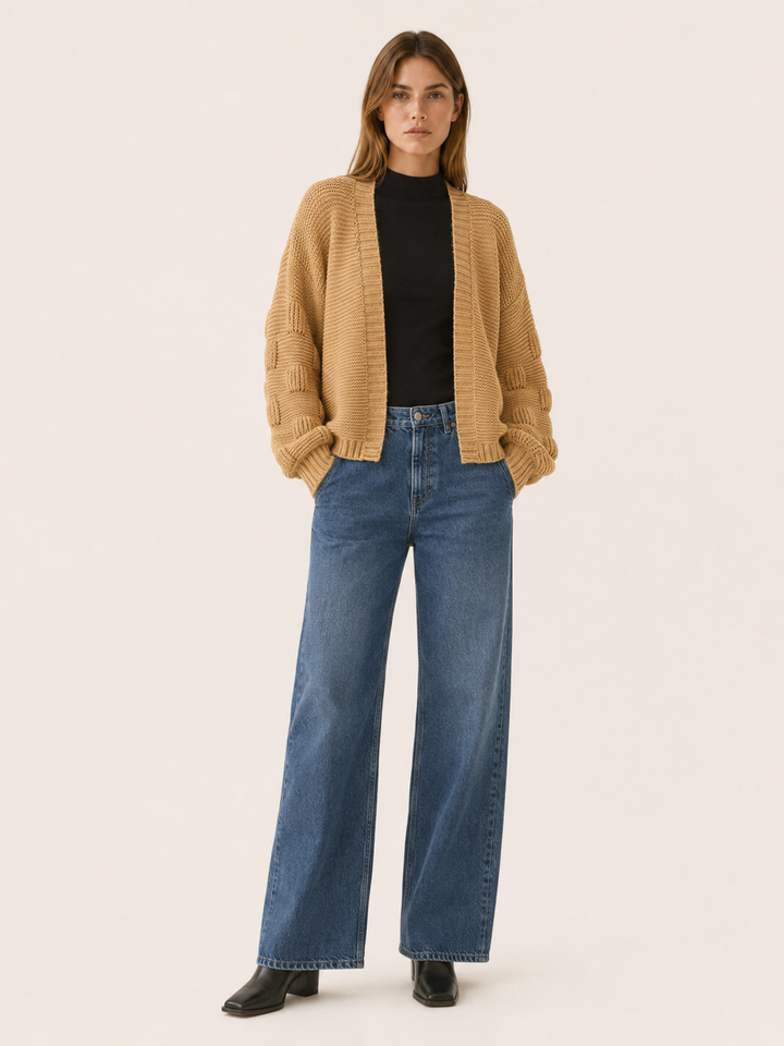 Vesper™ | Open-Front Cardigan with Ribbed Trim