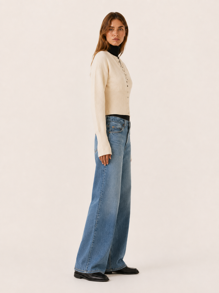 Virelora™ | Cropped Knit Cardigan with Ribbed Waist