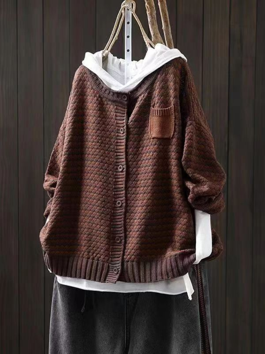 Kestra™ | Women's Oversized Textured Knit Cardigan with Chest Pocket