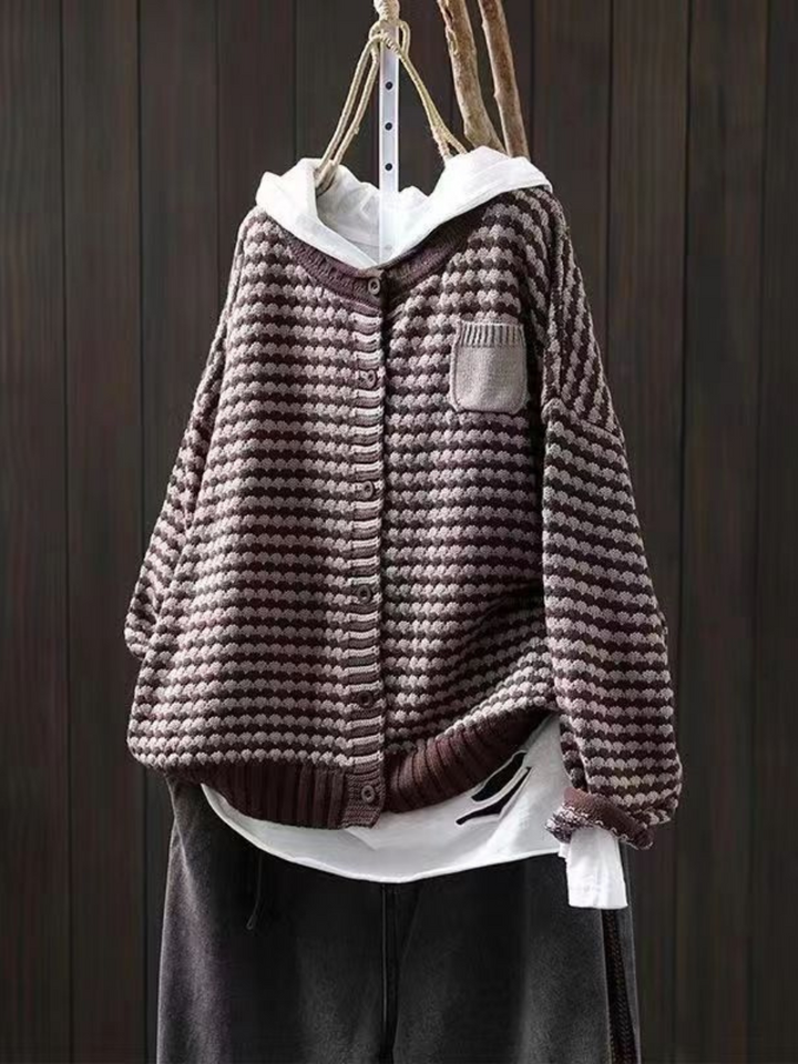 Kestra™ | Women's Oversized Textured Knit Cardigan with Chest Pocket