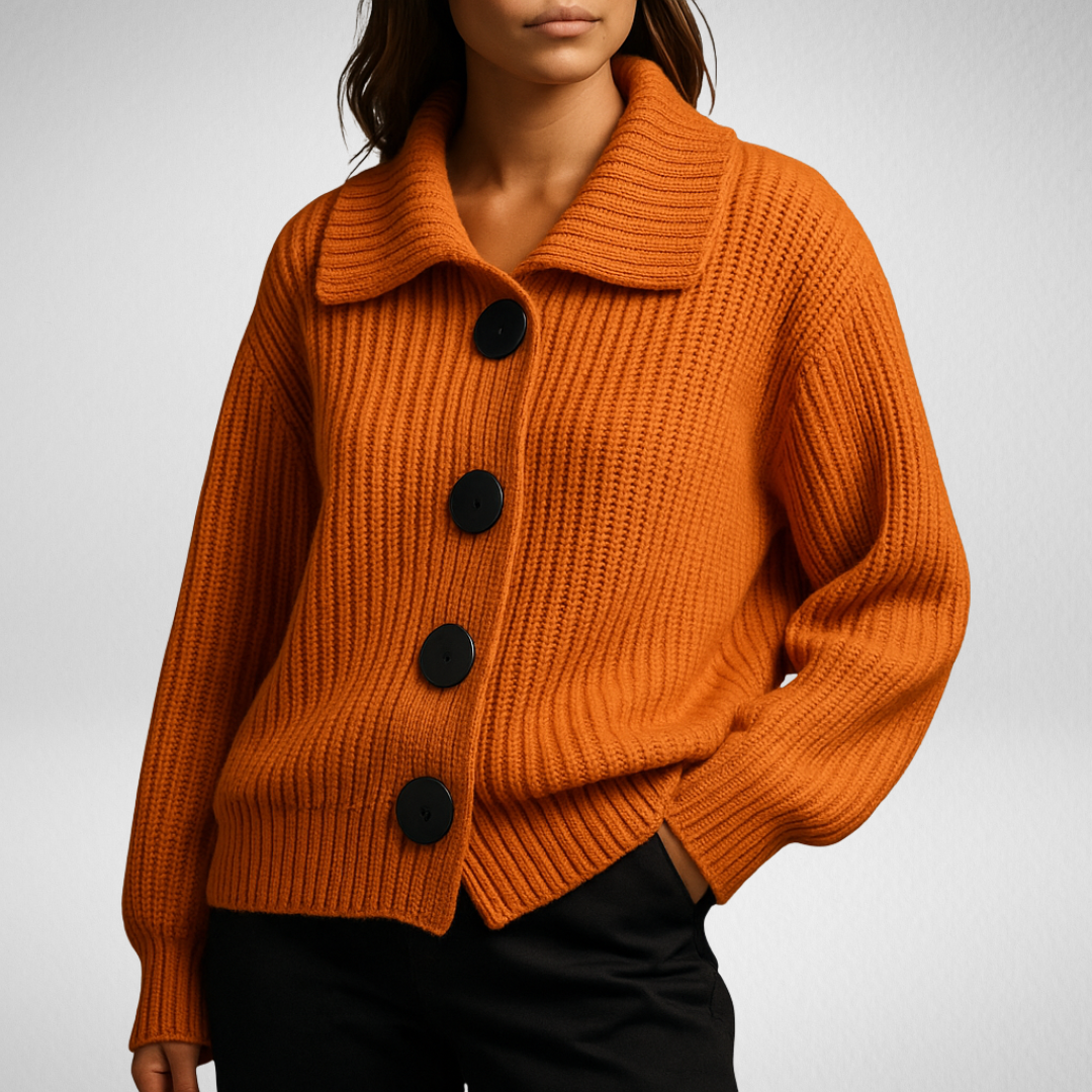 Ysabel™ | Women's Oversized Spread Collar Ribbed Knit Cardigan