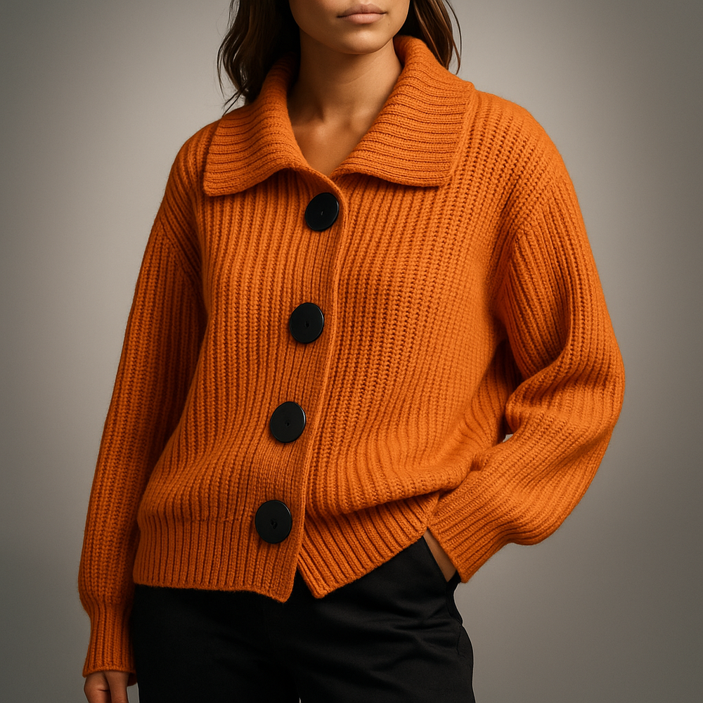 Ysabel™ | Women's Oversized Spread Collar Ribbed Knit Cardigan