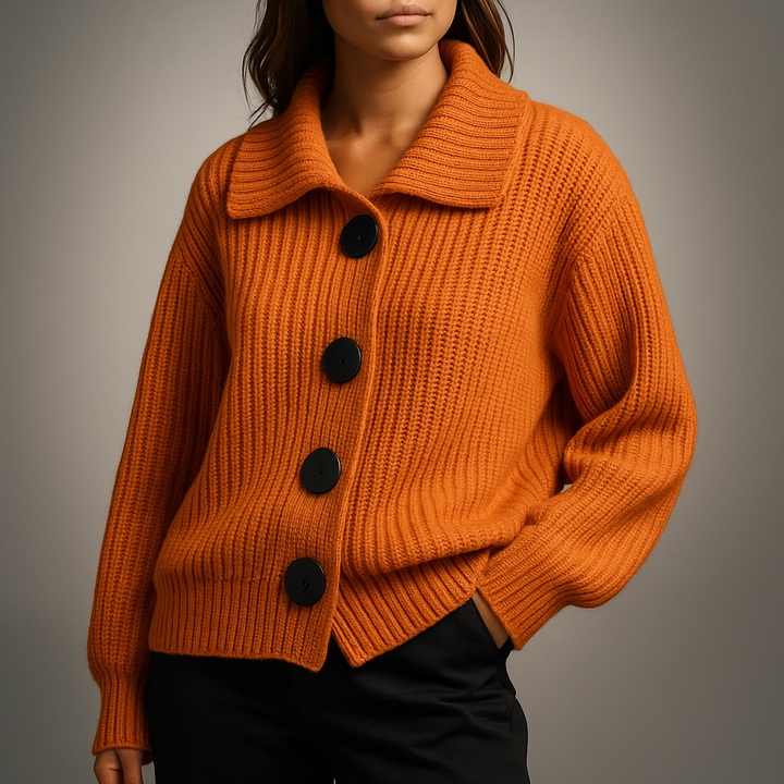 Ysabel™ | Women's Oversized Spread Collar Ribbed Knit Cardigan