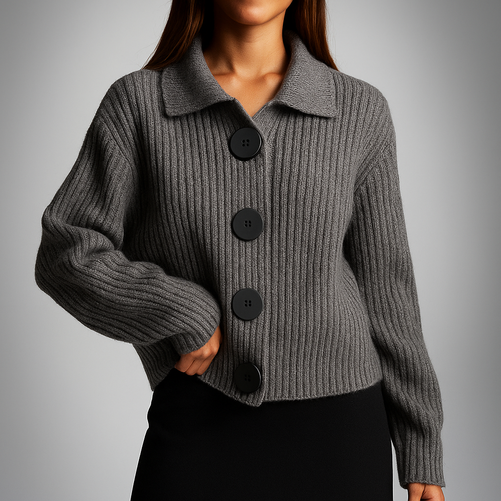 Ysabel™ | Women's Oversized Spread Collar Ribbed Knit Cardigan
