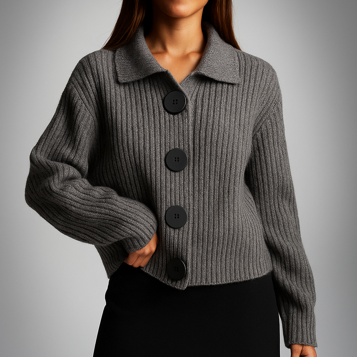 Ysabel™ | Women's Oversized Spread Collar Ribbed Knit Cardigan