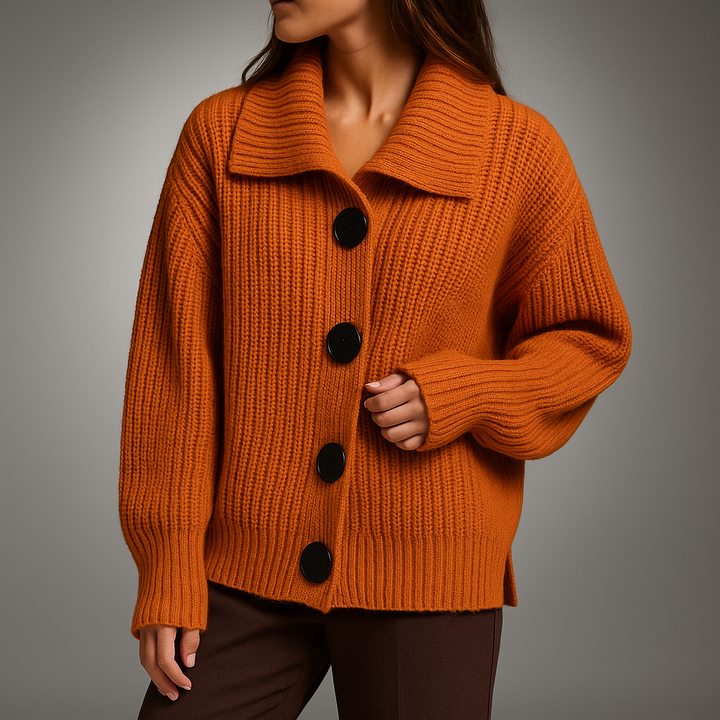 Ysabel™ | Women's Oversized Spread Collar Ribbed Knit Cardigan