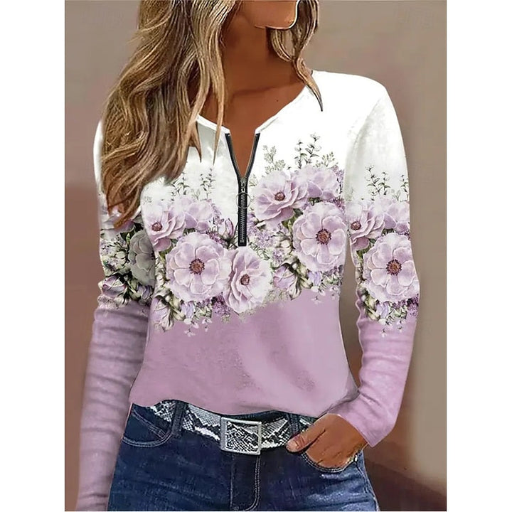Azalea™ | Women's Floral Print Quarter-Zip Long Sleeve Top