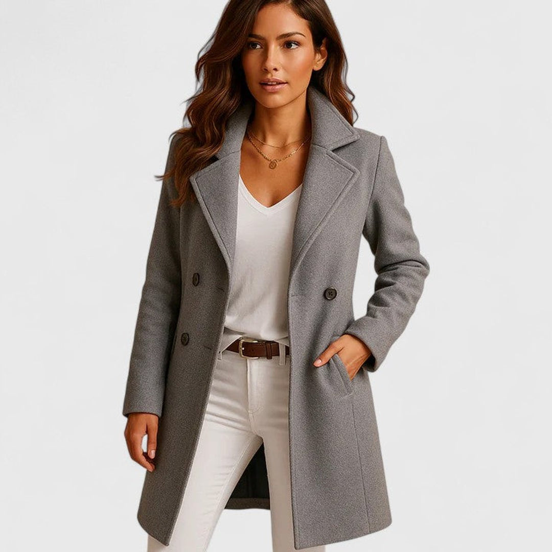 Albertine™ | Women's Long Notch Lapel Button Front Coat with Pockets