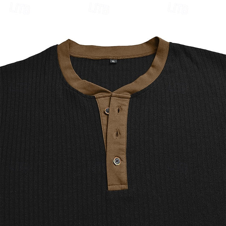 Ambrose™ | Men's Ribbed Contrast-Trim Henley Shirt