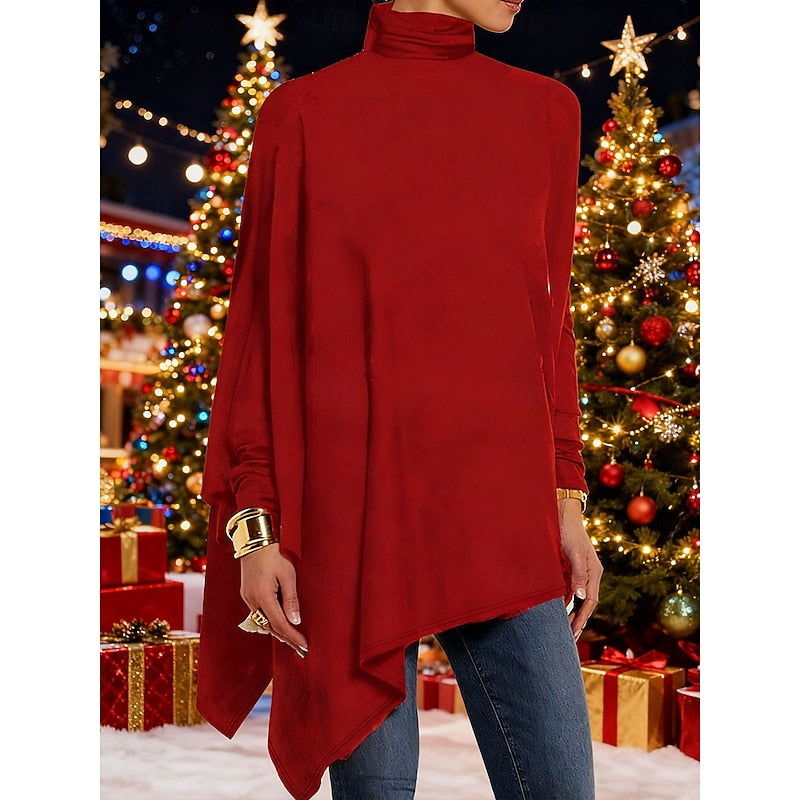 Amberly™ | Women's Draped Asymmetric Turtleneck Top