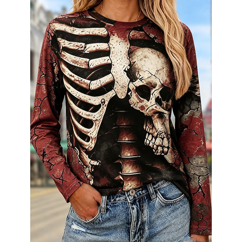 Drusilla™ | Women's Halloween Skeleton Print Long Sleeve Top
