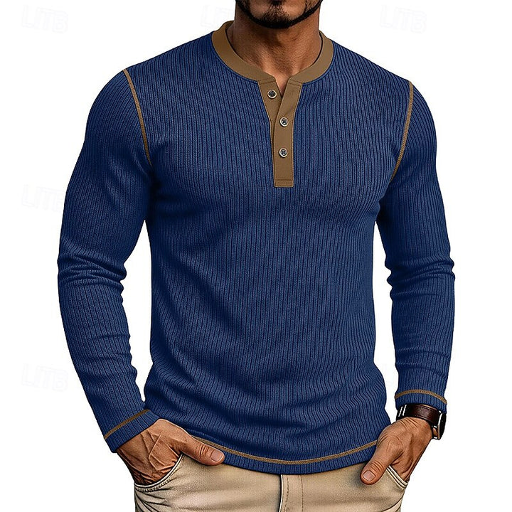 Ambrose™ | Men's Ribbed Contrast-Trim Henley Shirt