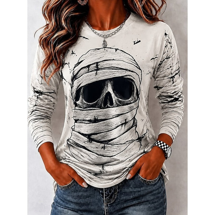 Zinnia™ | Women's Halloween Skull and Spider Web Print Long Sleeve Top