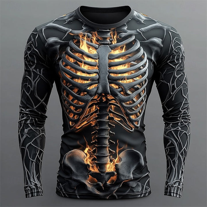 Silas™ | Men's Halloween Flame Skeleton Print Long Sleeve T Shirt