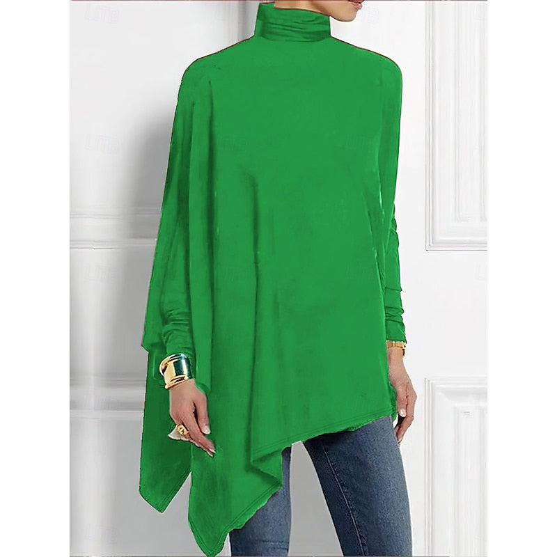Amberly™ | Women's Draped Asymmetric Turtleneck Top