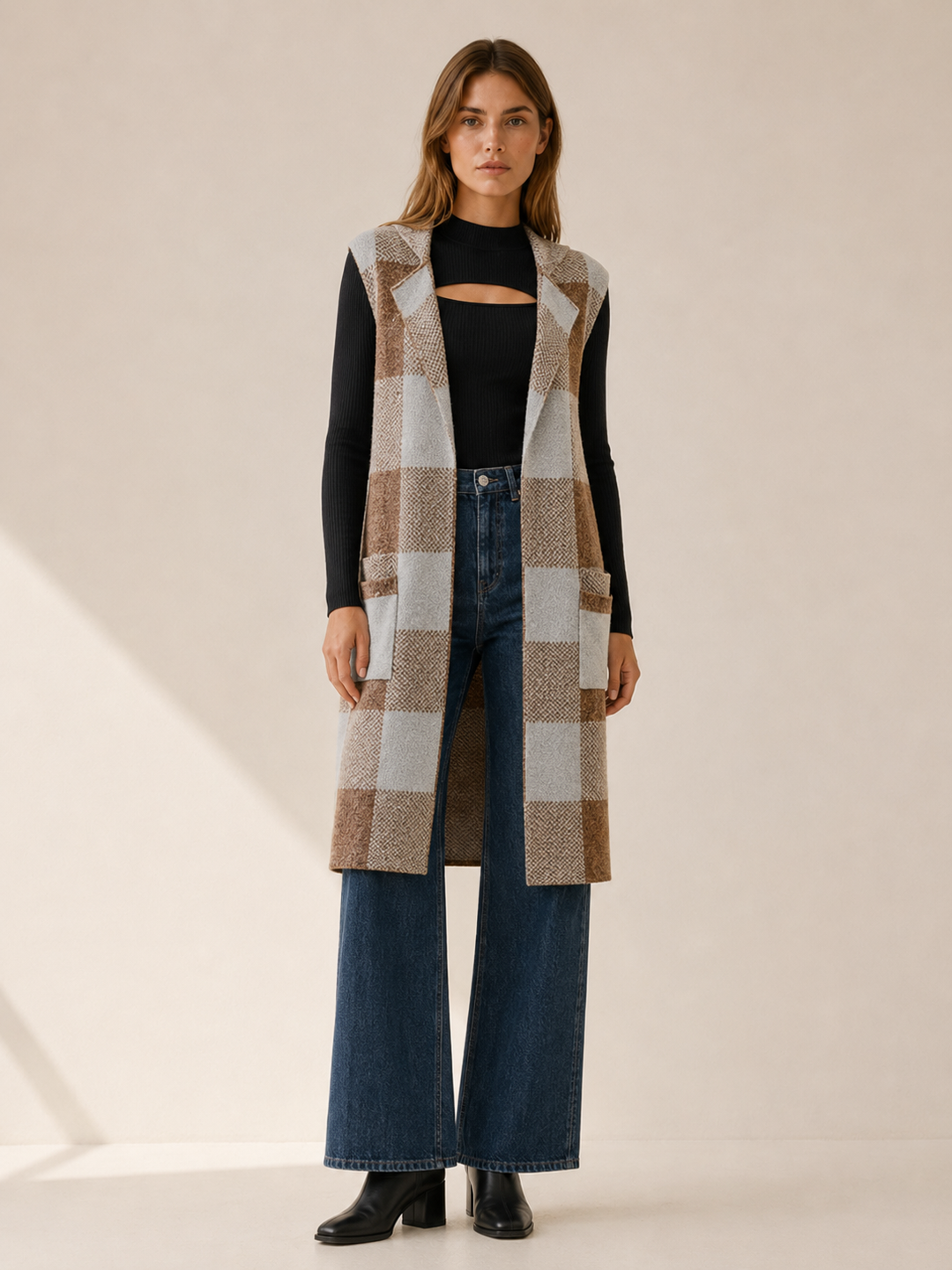 Aveline™ | Subtly Striped Open-Front Cardigan