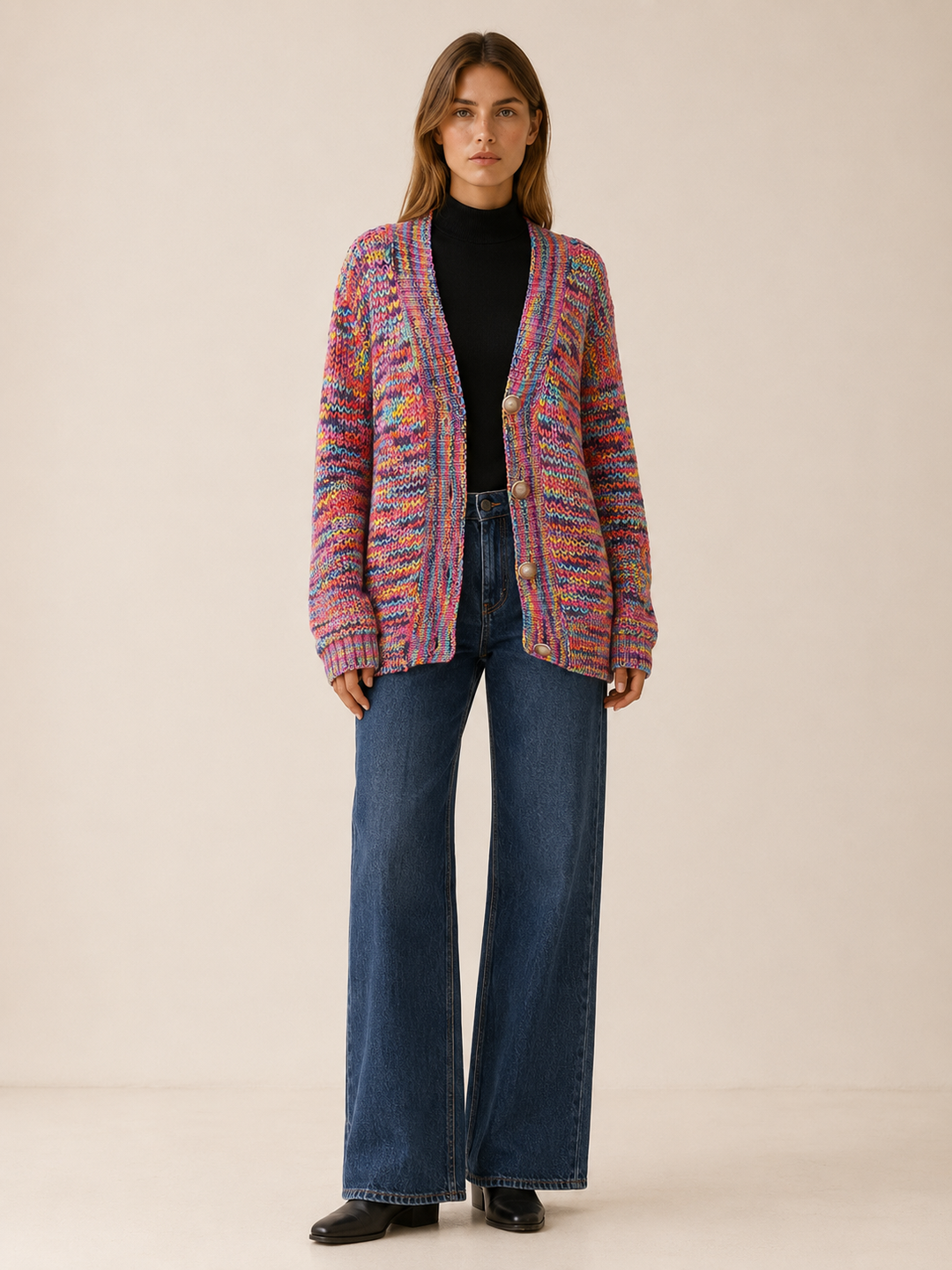 Zadie™ | Multicolour V-Neck Cardigan with Buttons