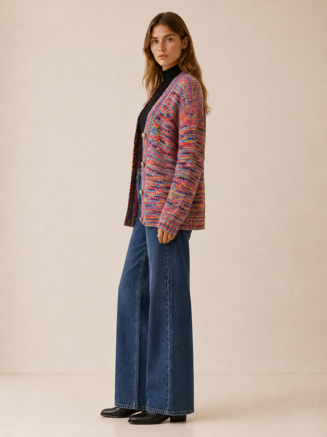 Zadie™ | Multicolour V-Neck Cardigan with Buttons