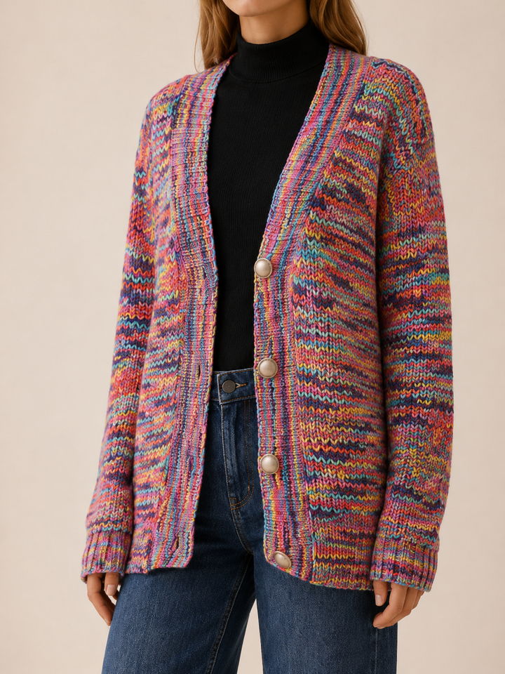 Zadie™ | Multicolour V-Neck Cardigan with Buttons