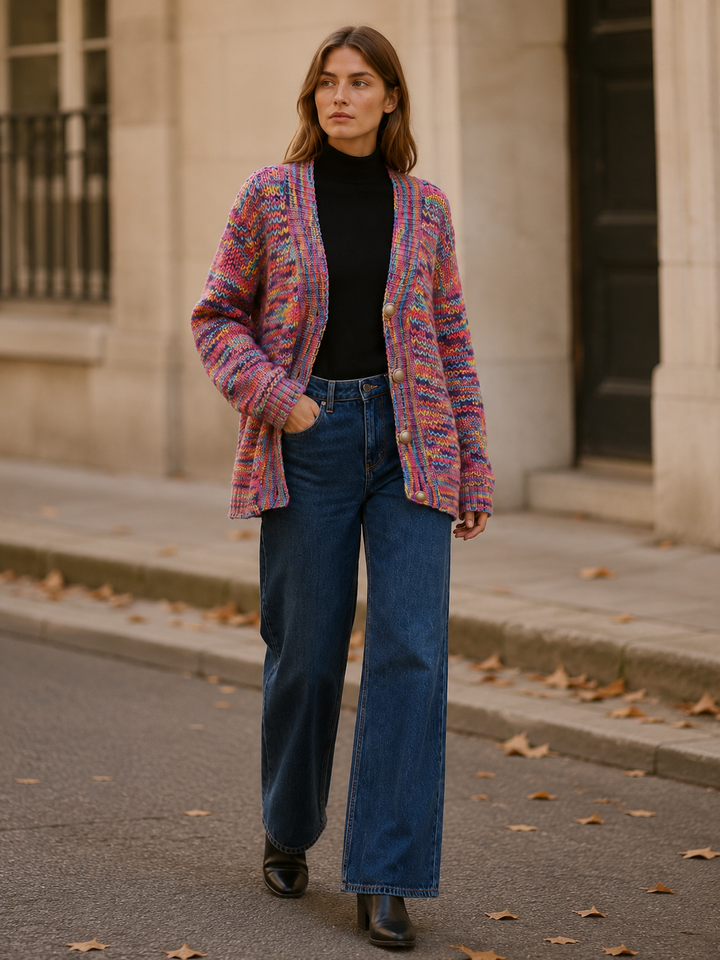 Zadie™ | Multicolour V-Neck Cardigan with Buttons