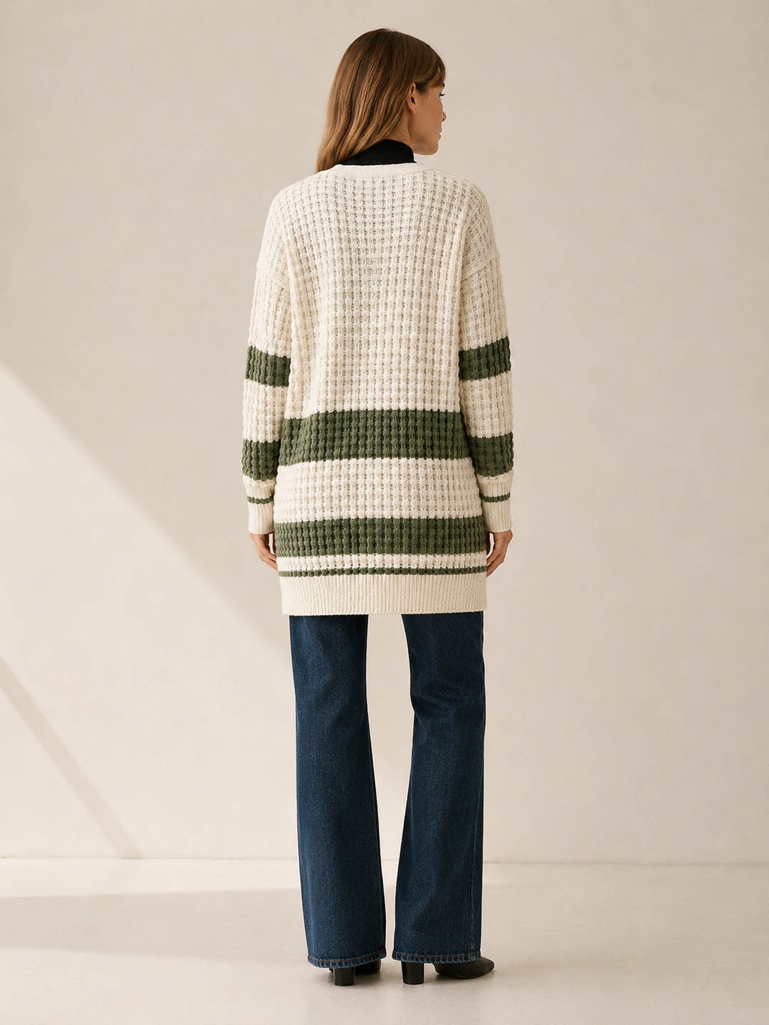 Zanora™ | Contrast-Stripe Cardigan with Patch Pockets