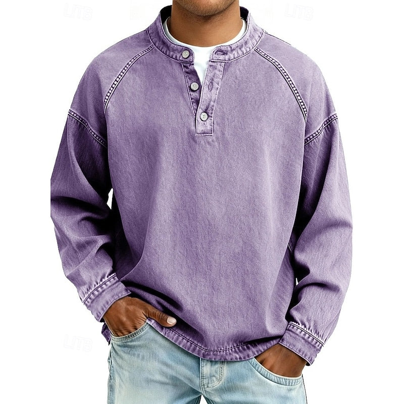 Booker™ | Men's Washed Stand-Collar Henley Shirt