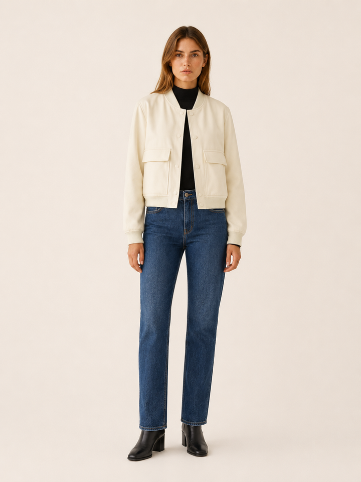Zorielle™ | Cropped Bomber Jacket with Flap Pockets