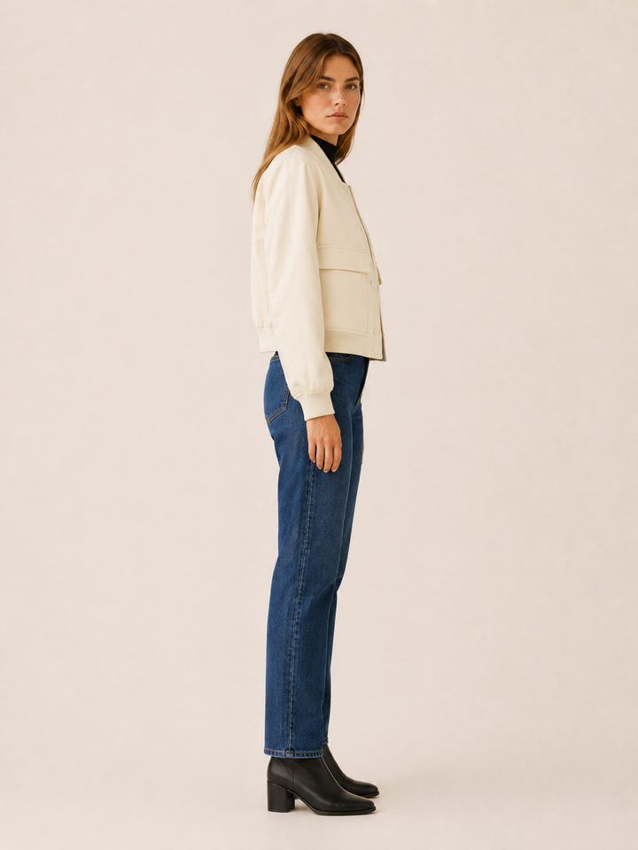 Zorielle™ | Cropped Bomber Jacket with Flap Pockets