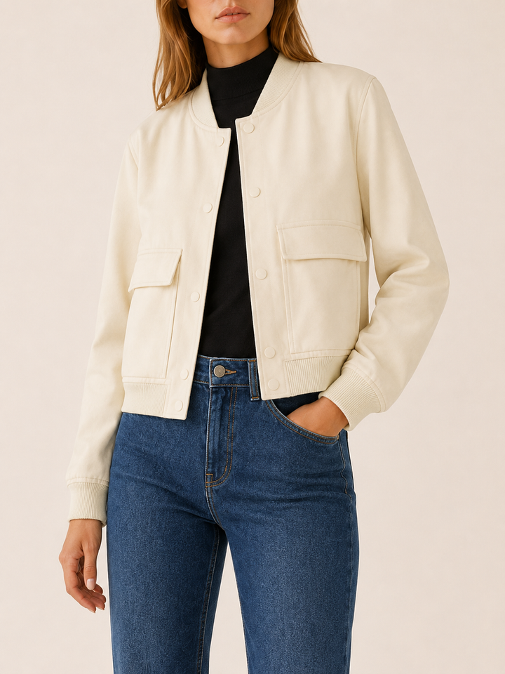Zorielle™ | Cropped Bomber Jacket with Flap Pockets