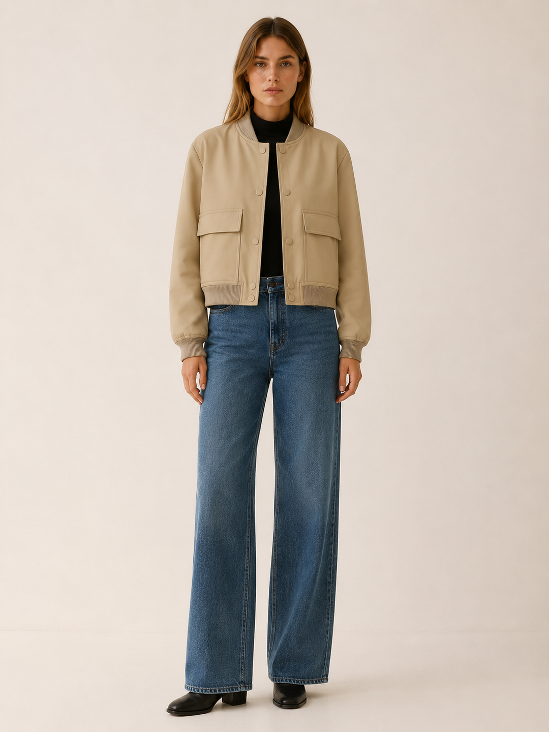 Zorielle™ | Cropped Bomber Jacket with Flap Pockets