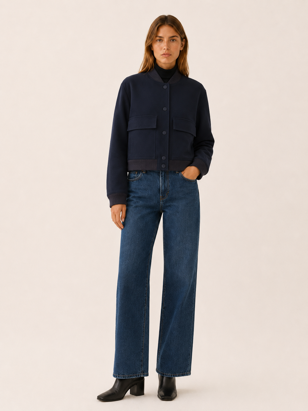 Zorielle™ | Cropped Bomber Jacket with Flap Pockets