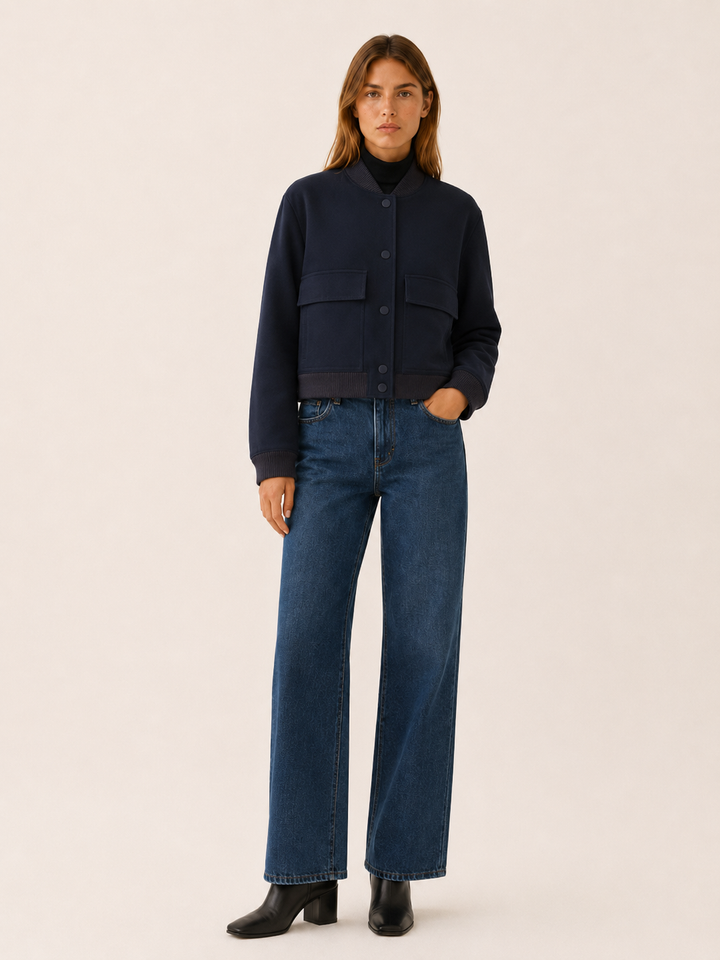Zorielle™ | Cropped Bomber Jacket with Flap Pockets