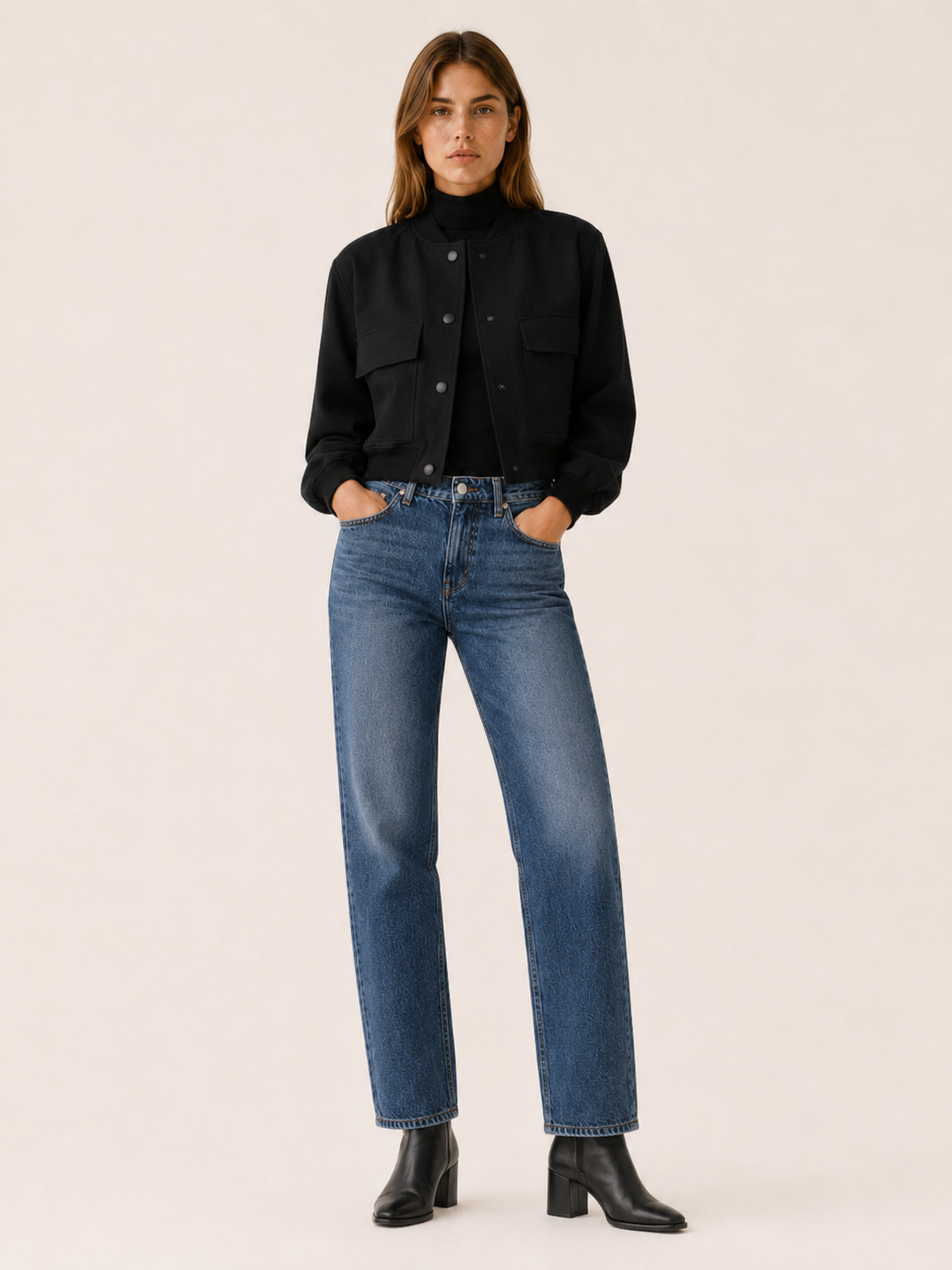 Zorielle™ | Cropped Bomber Jacket with Flap Pockets