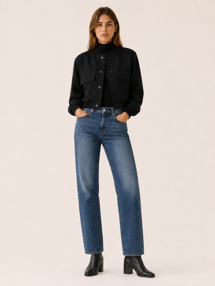 Zorielle™ | Cropped Bomber Jacket with Flap Pockets