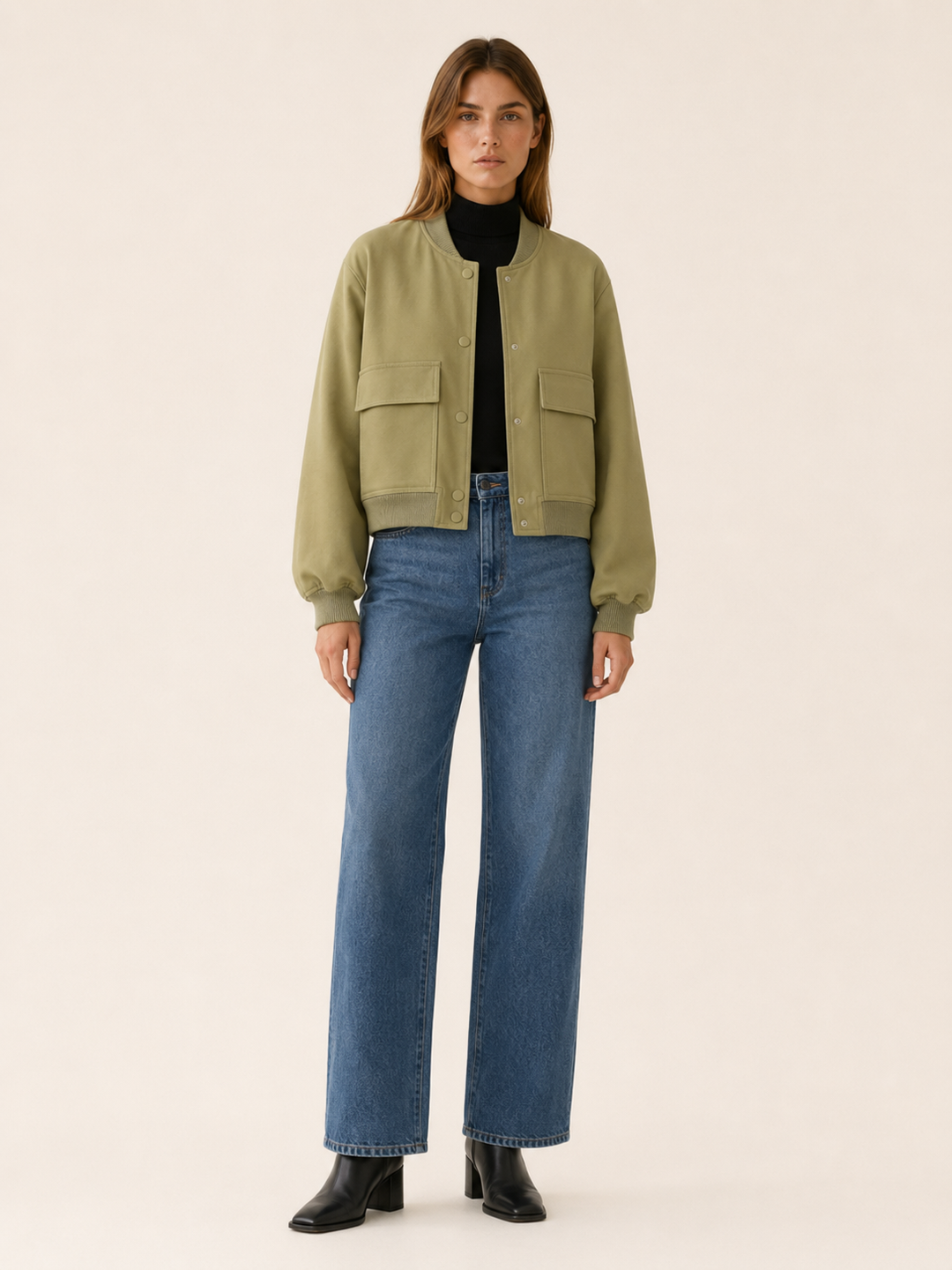 Zorielle™ | Cropped Bomber Jacket with Flap Pockets
