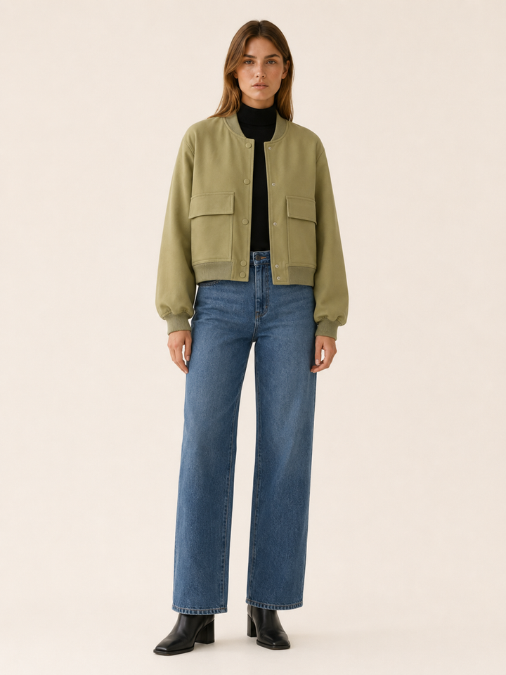 Zorielle™ | Cropped Bomber Jacket with Flap Pockets