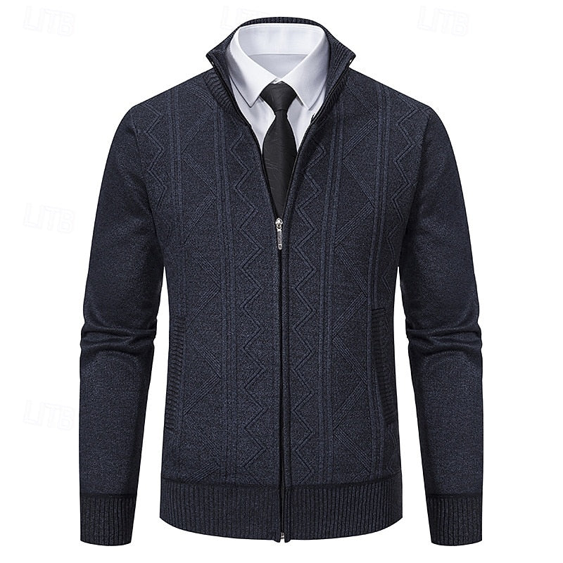 Malcolm™ | Men's Textured Stand Collar Zip Up Cardigan