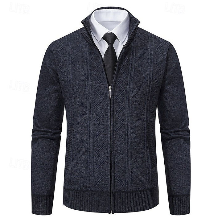 Malcolm™ | Men's Textured Stand Collar Zip Up Cardigan